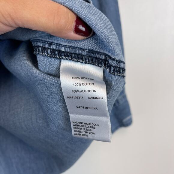 Joe’s Jeans Collection XS Distressed Cotton Chambray Button Shirt Blue - Picture 7 of 11